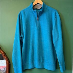 Lands' End Teal Quarter-Zip Cotton Blend Mens XL Sweater Spring Layers Classic